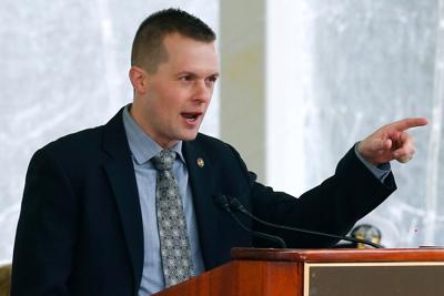 Rep. Jared Golden (D-Maine) speaks in Bath, Maine.
