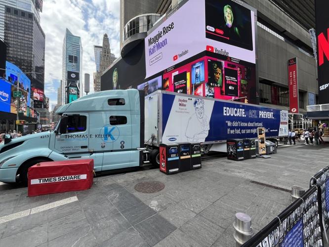 Keller Trucking semi rolls into Times Square in New York City for National Fentanyl Prevention and Awareness Day, August 20th, 2026.