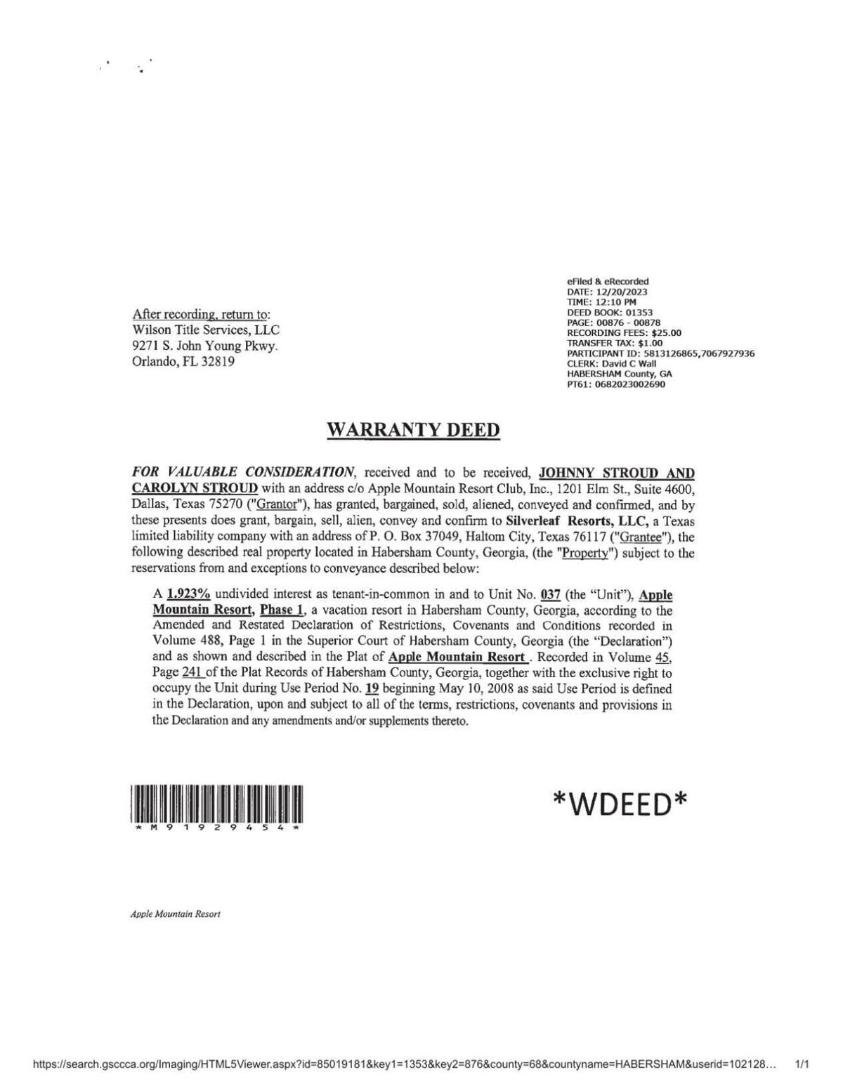 2023 Habersham County Warranty Deed