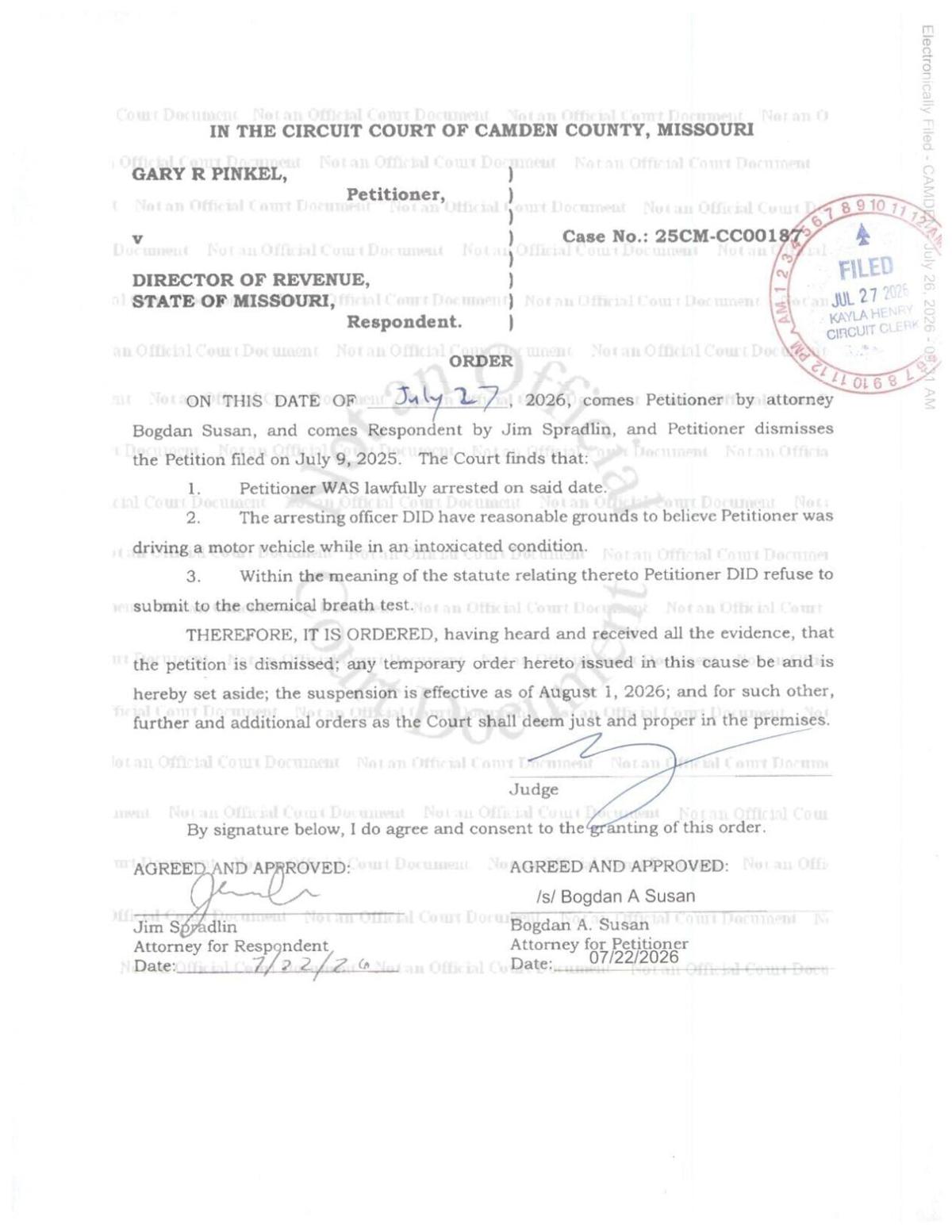 Order of dismissal