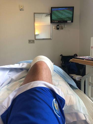 Amputee footballer celebrates scoring his first goal since losing a leg