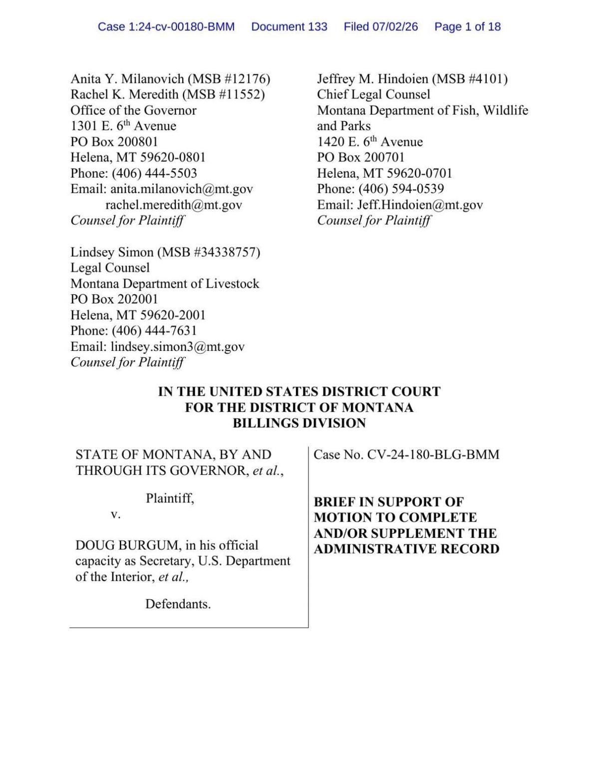 BRIEF IN SUPPORT OF MOTION TO COMPLETE AND/OR SUPPLEMENT THE ADMINISTRATIVE RECORD