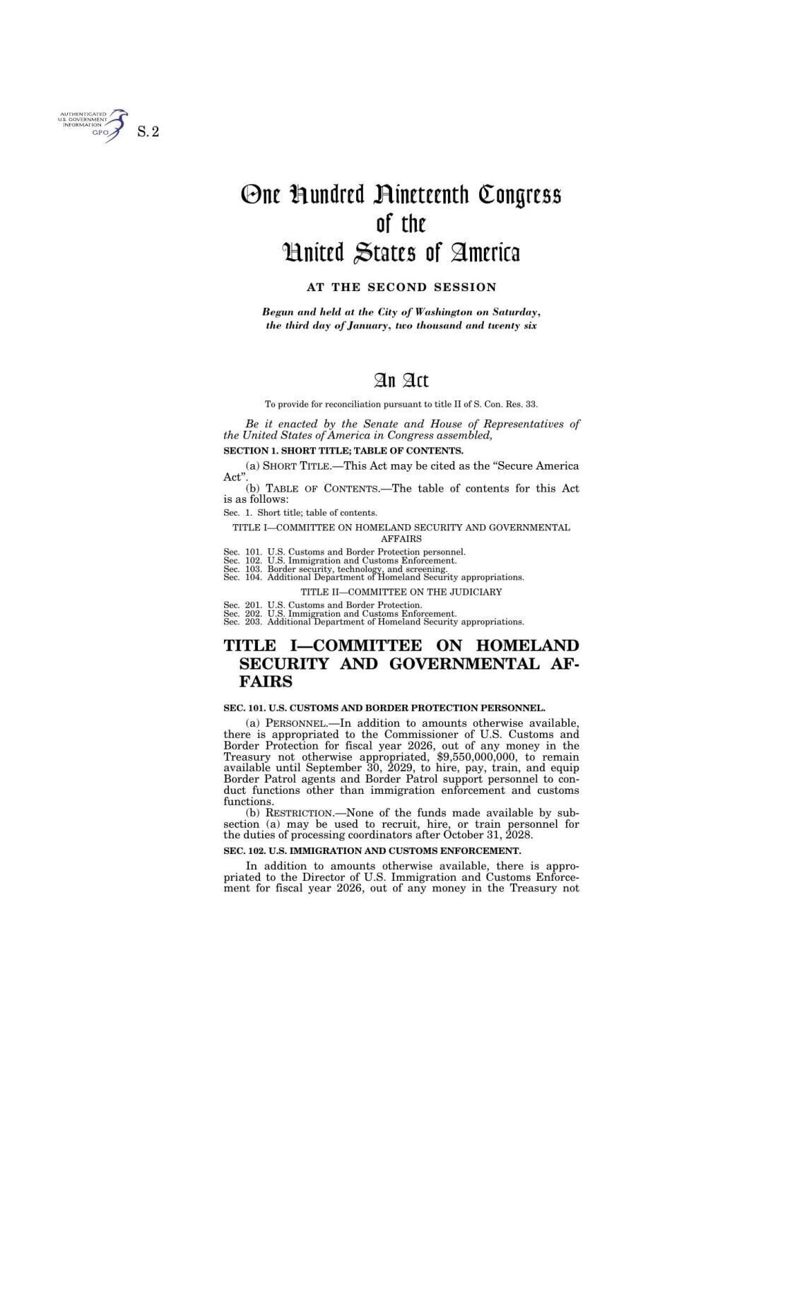 FNF - NC - Secure America Act Senate Bill 2