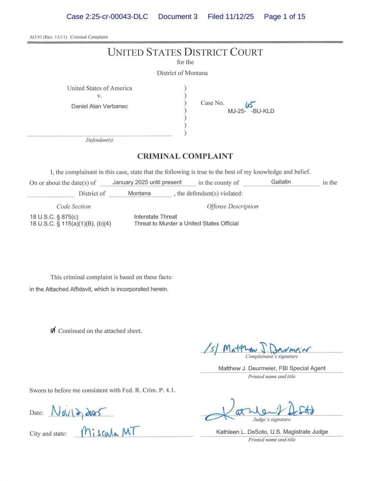Verbanec complaint