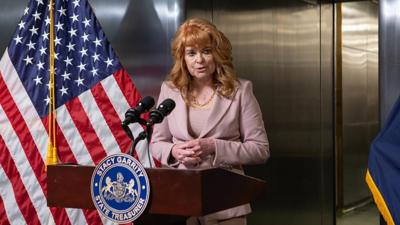Stacy Garrity speaks during an April, 2026 event on unclaimed property at Treasury's vault.