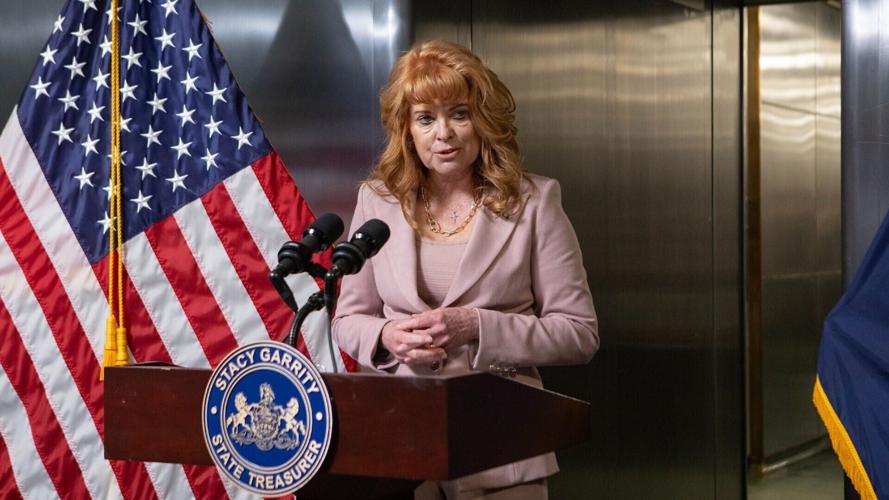 Stacy Garrity speaks during an April, 2026 event on unclaimed property at Treasury's vault.