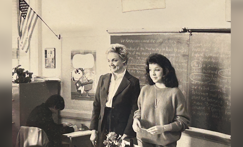 Aspiring teacher Stacy Smith in Bossier HS classroom in 1980s