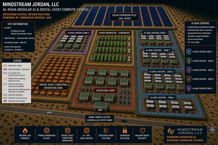 Mindstream Energy has announced the launch of Mindstream Jordan LLC, a scalable, energy-backed sovereign AI and digital infrastructure platform in Jordan, targeting up to 400 megawatts of phased capacity. Located on a planned 245-acre campus in Al-Risha...