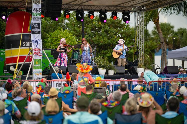 Nadirah Shakoor, center, longtime vocalist for Jimmy Buffett's Coral Reefer Band, performs during the 2025 "Just a Few Friends" festival in Key West, Fla. Shakoor returns for the third annual festival, scheduled Sept. 3-7, 2026, along with longtime Cora...