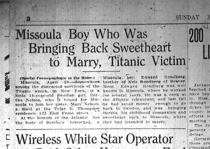 A newspaper clipping about survivor 18-year-old Bertha Nilsson.