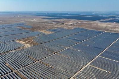 Solar panels are seen at a solar photovoltaic farm in Lingwu in China's northern Ningxia region on November 2, 2025