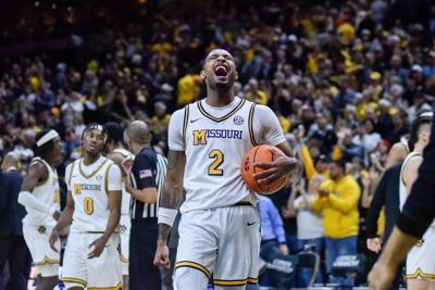Mizzou senior guard Tamar Bates celebrates a Tiger victory (copy) (copy) (copy)
